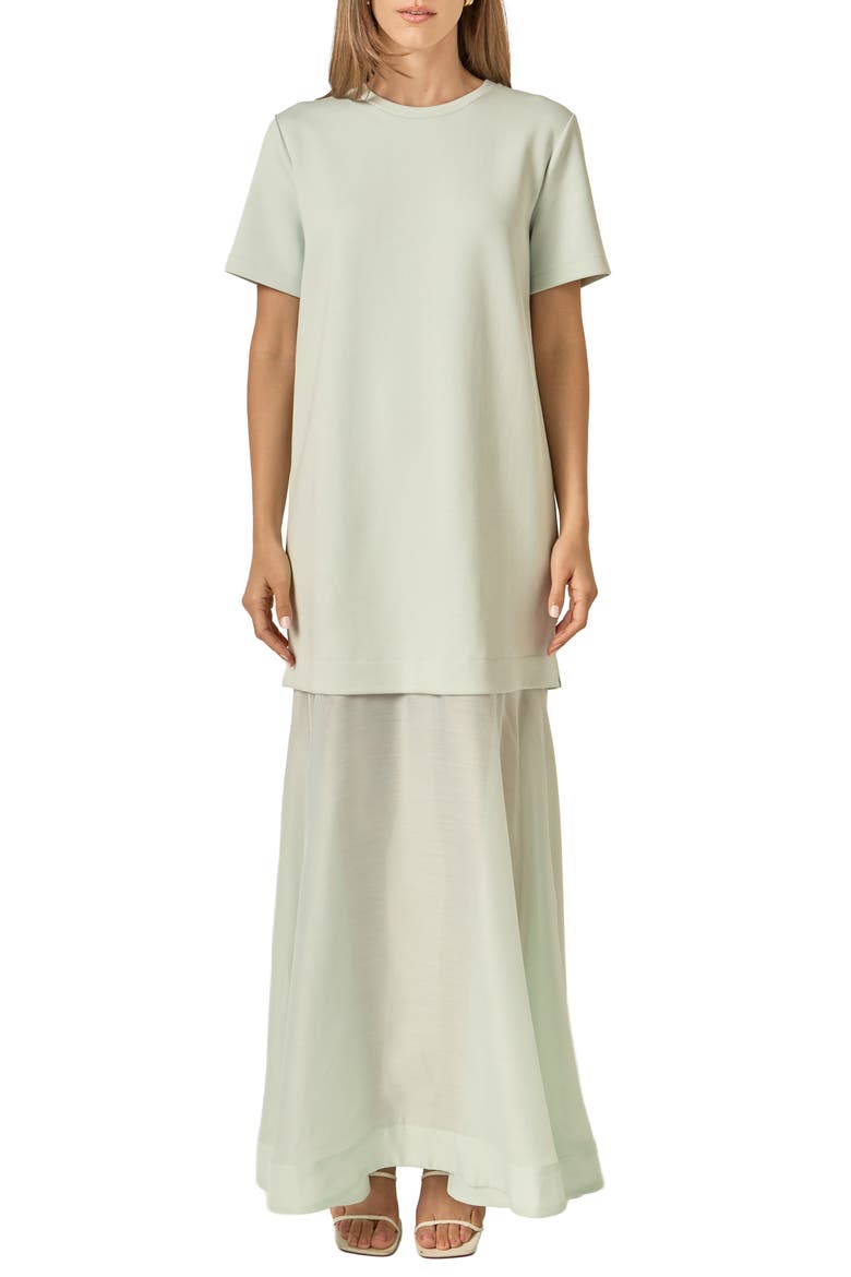 See Through Mixed Media Maxi Dress, Main, color, MINT