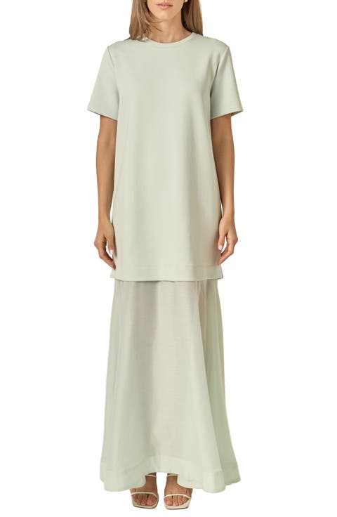 See Through Mixed Media Maxi Dress