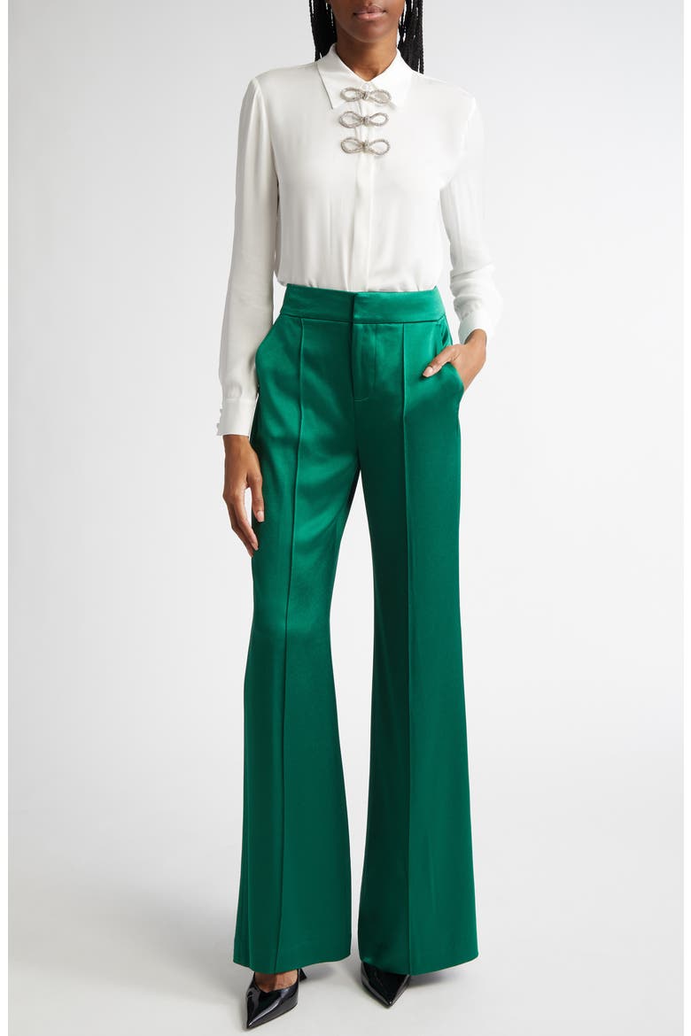 Dylan Piped Satin Wide Leg Pants, Alternate, color, FOREST GREEN