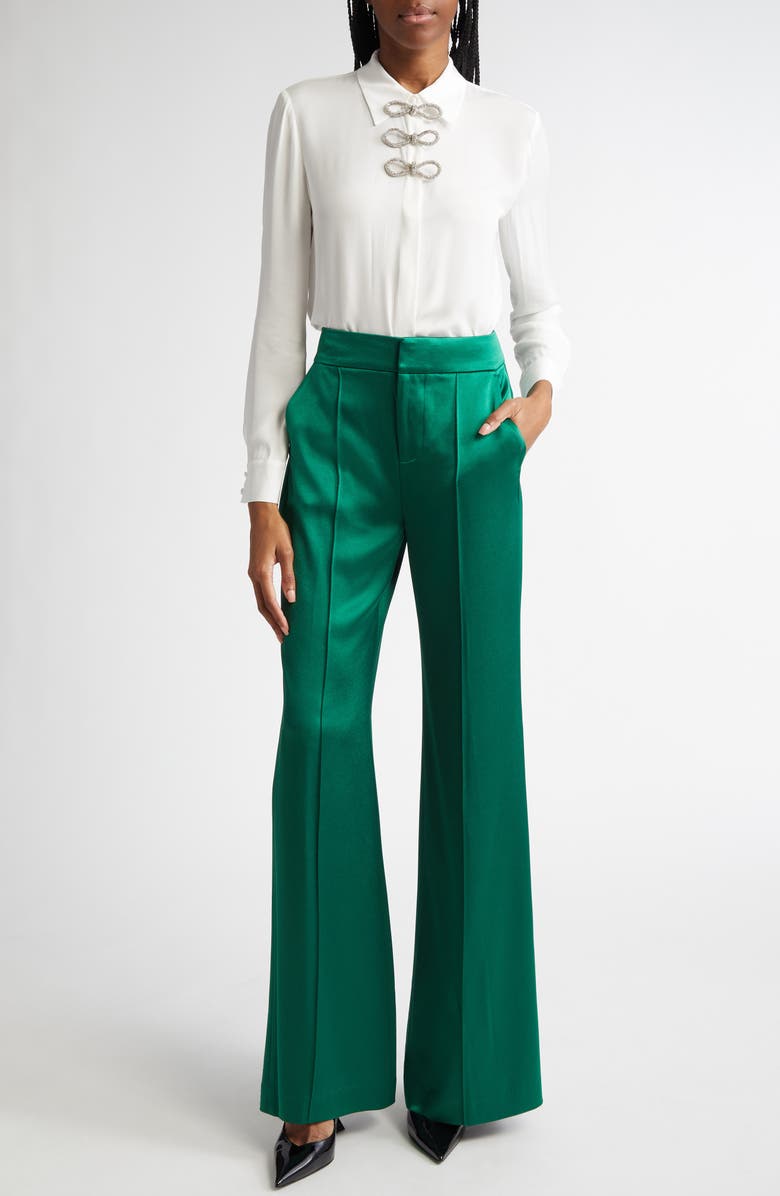 Alice + Olivia Dylan Piped Satin Wide Leg Pants, Alternate, color,