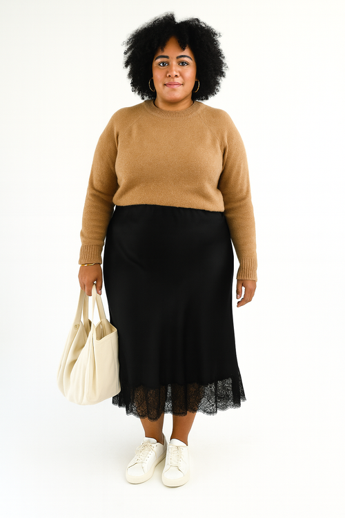 Baacal Bias Lace Skirt In Black