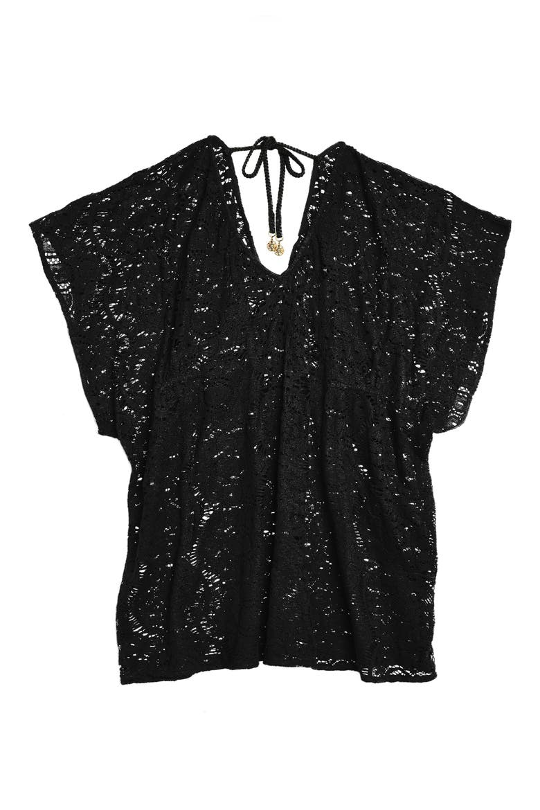 Crochet Cover-Up Caftan, Alternate, color, BLACK