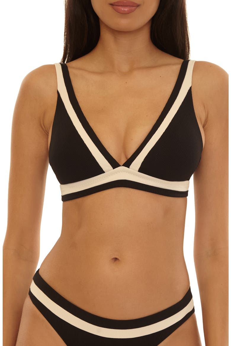 Coast Line Triangle Bikini Top, Main, color, BLACK/ TAN