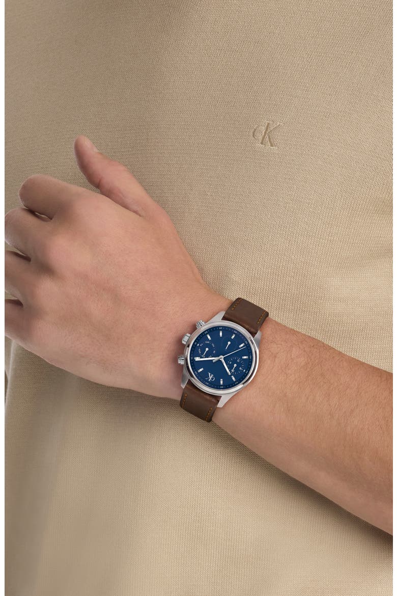Modern Vintage Leather Strap Watch, 38mm, Alternate, color, BLUE