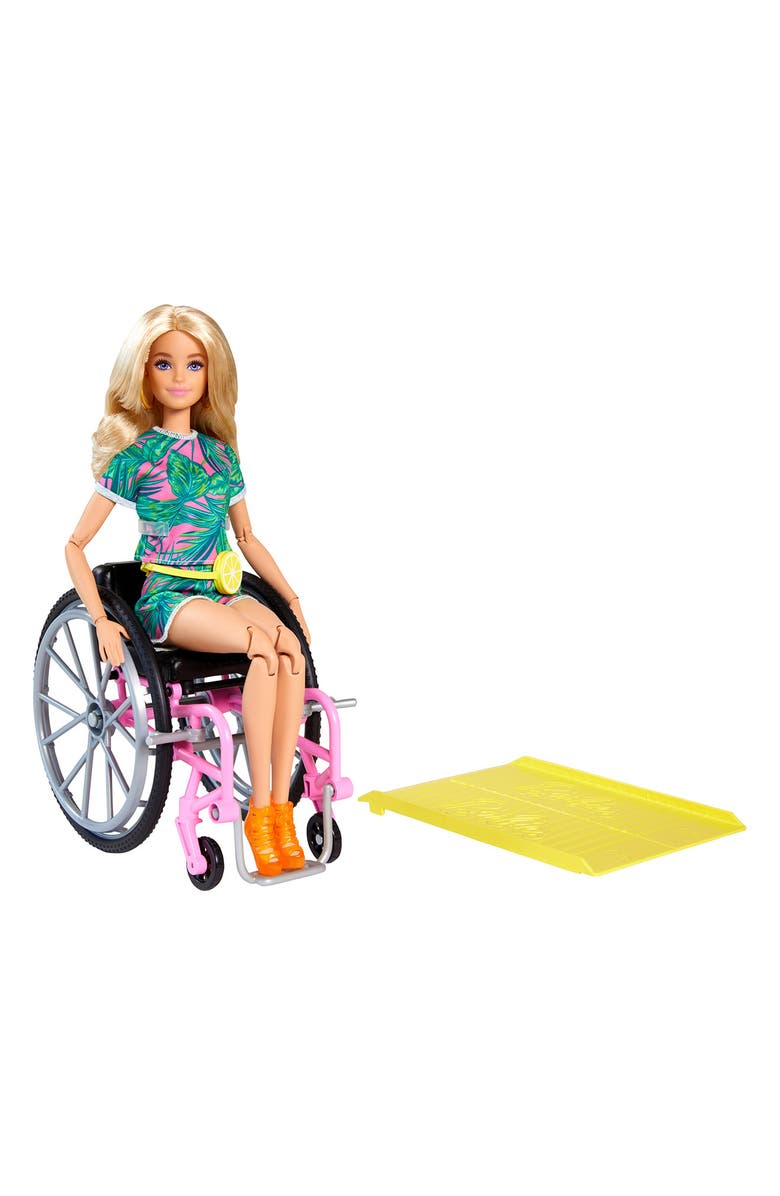 Mattel Barbie<sup>®</sup> Fashionistas<sup>™</sup> Doll #165, with Wheelchair & Long Blonde Hair Wearing Tropical Romper, Orange Shoes & Lemon Fanny Pack, Alternate, color, 