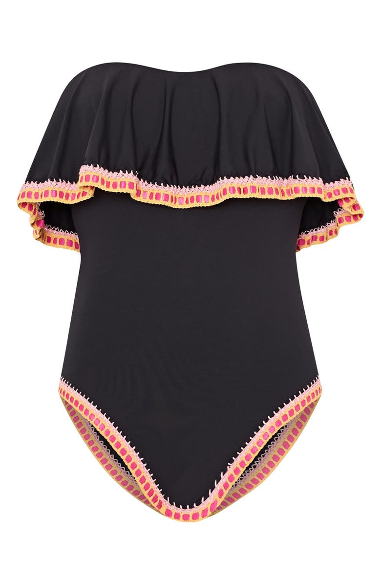 Milly Strapless Crochet Ruffle One-Piece Swimsuit, Alternate, color,