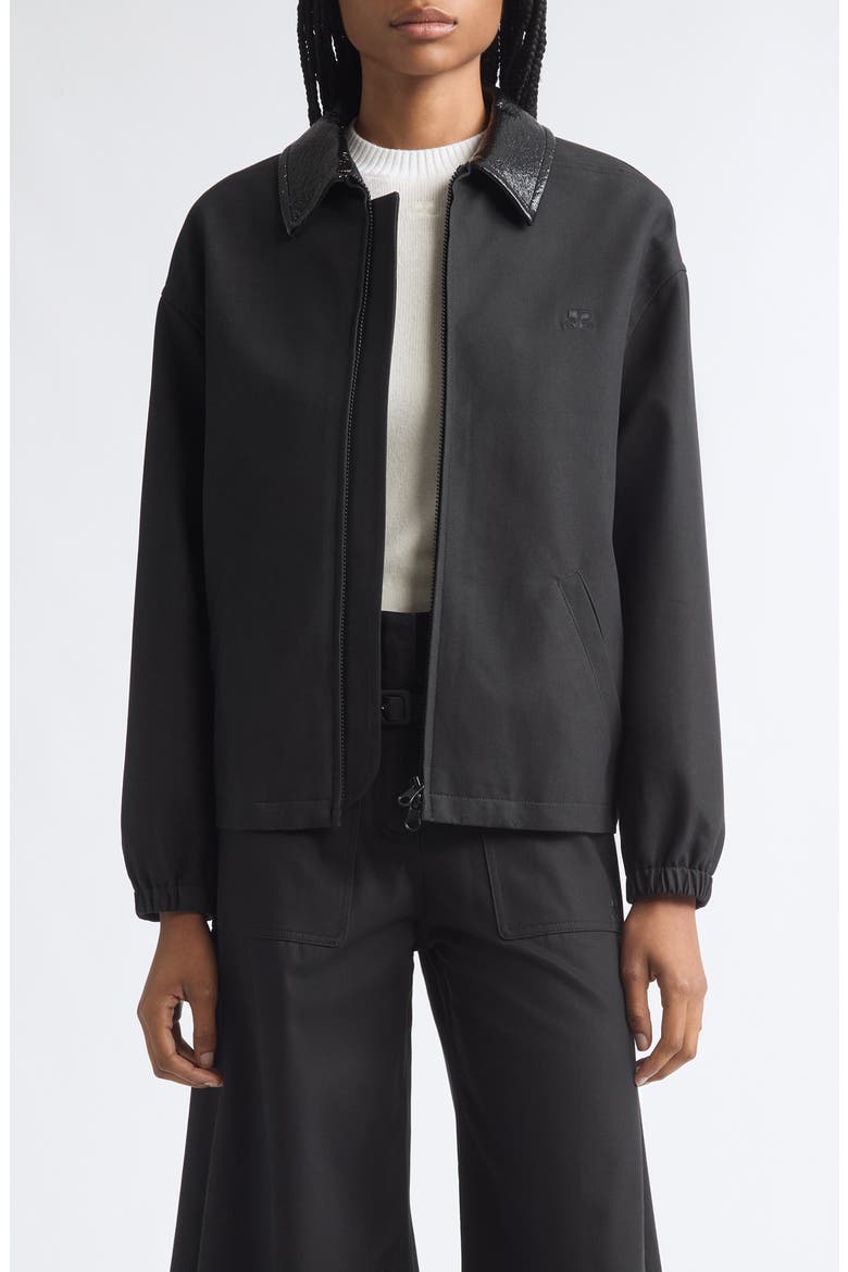 Vinyl Collar Cotton Canvas Bomber Jacket, Main, color, BLACK