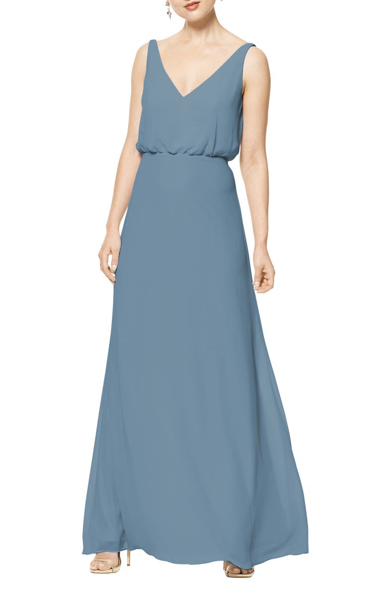 #Levkoff Blouson Chiffon A-Line Gown, Main, color, 