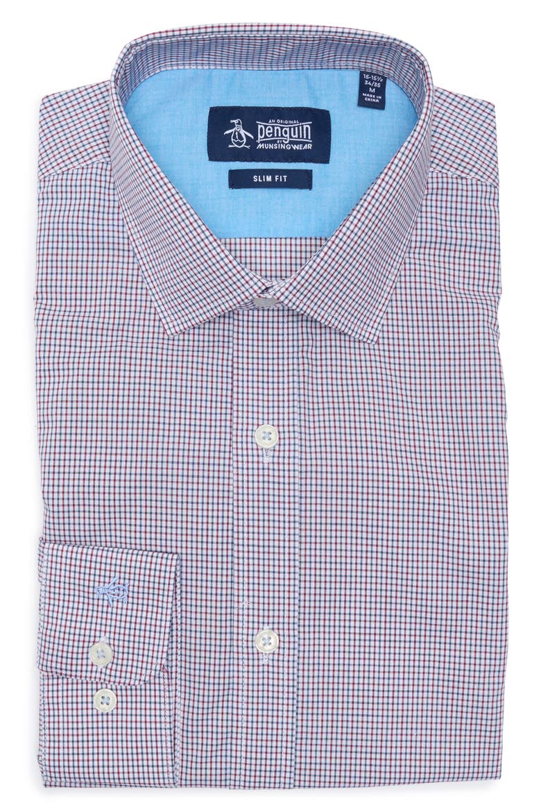 Mini Check Print Slim Fit Dress Shirt, Alternate, color, CRANBERRY