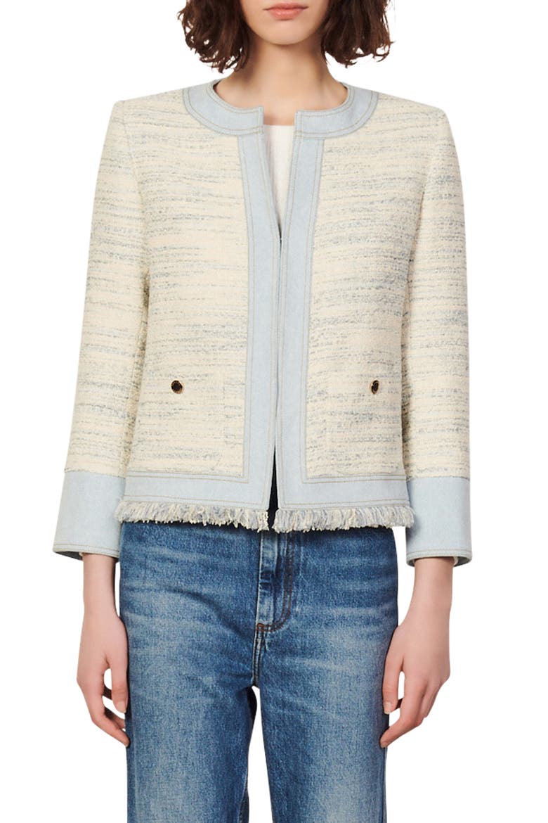 Babeth Tweed Jacket, Main, color, ECRU/ BLEU