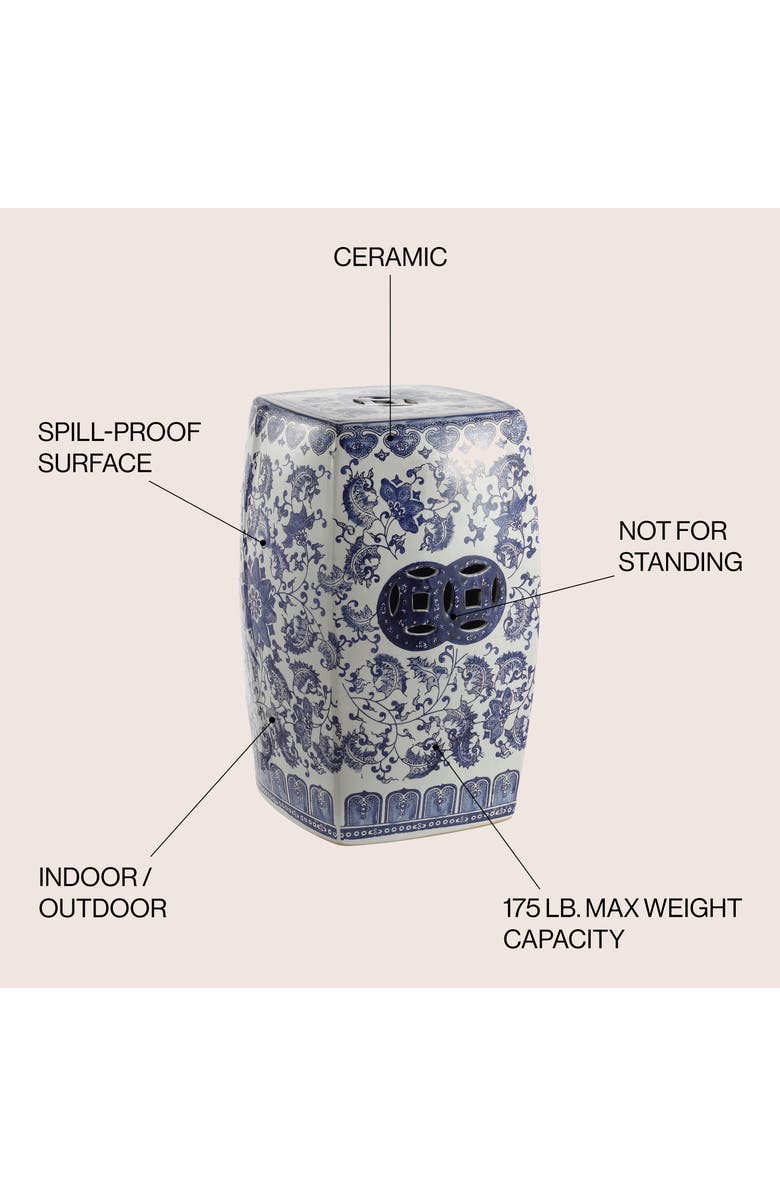 JONATHAN Y Floral Vine 18.5" Chinoiserie Ceramice Square Garden Stool, Alternate, color, Blue/White