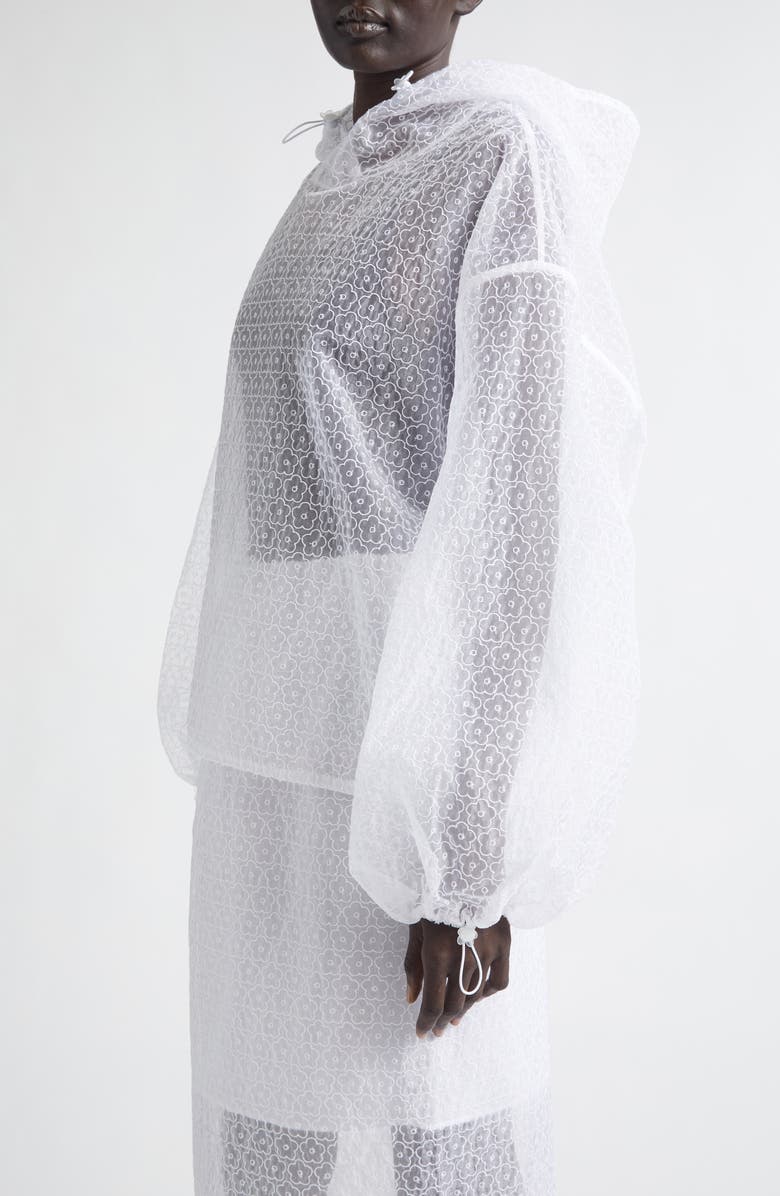 Cecilie Bahnsen Shila Windflower Embroidered Sheer Organza Hoodie, Alternate, color, White