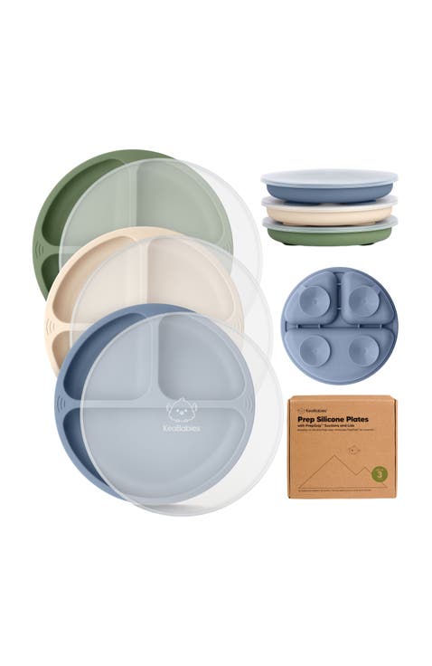3-Pack Prep Silicone Suction Plates with Lids