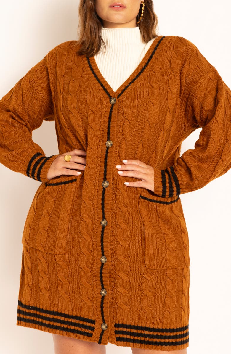 ELOQUII Stripe Long Sleeve Cardigan Sweater Dress, Alternate, color, 