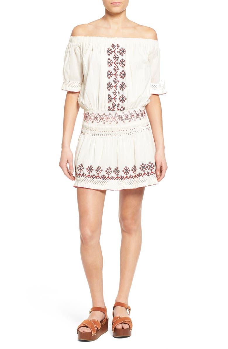 Tularosa 'Marietta' Embroidered Off the Shoulder Dress, Main, color, 