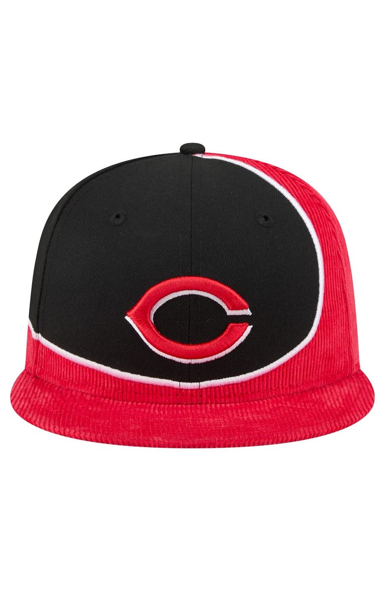 New Era Men's New Era Red/Black Cincinnati Reds Retro Split Corduroy Snapback Hat, Alternate, color, Red