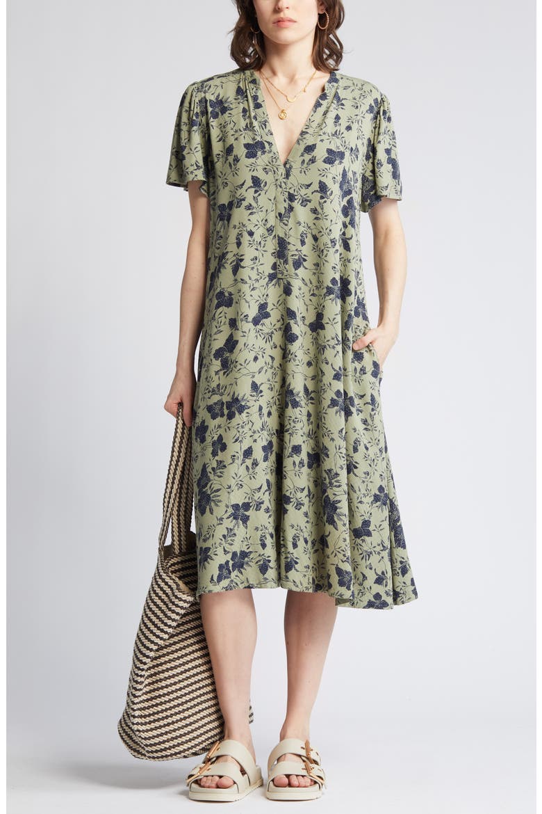 Floral Print Dress, Main, color, OLIVE- NAVY OLIVIA BLOOMS