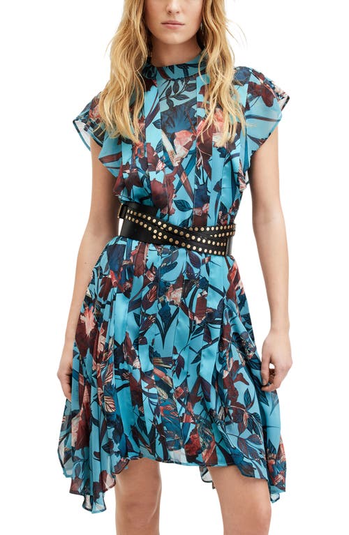 Allsaints Fleur Batu Handkerchief Hem Dress In Lagoon Blue