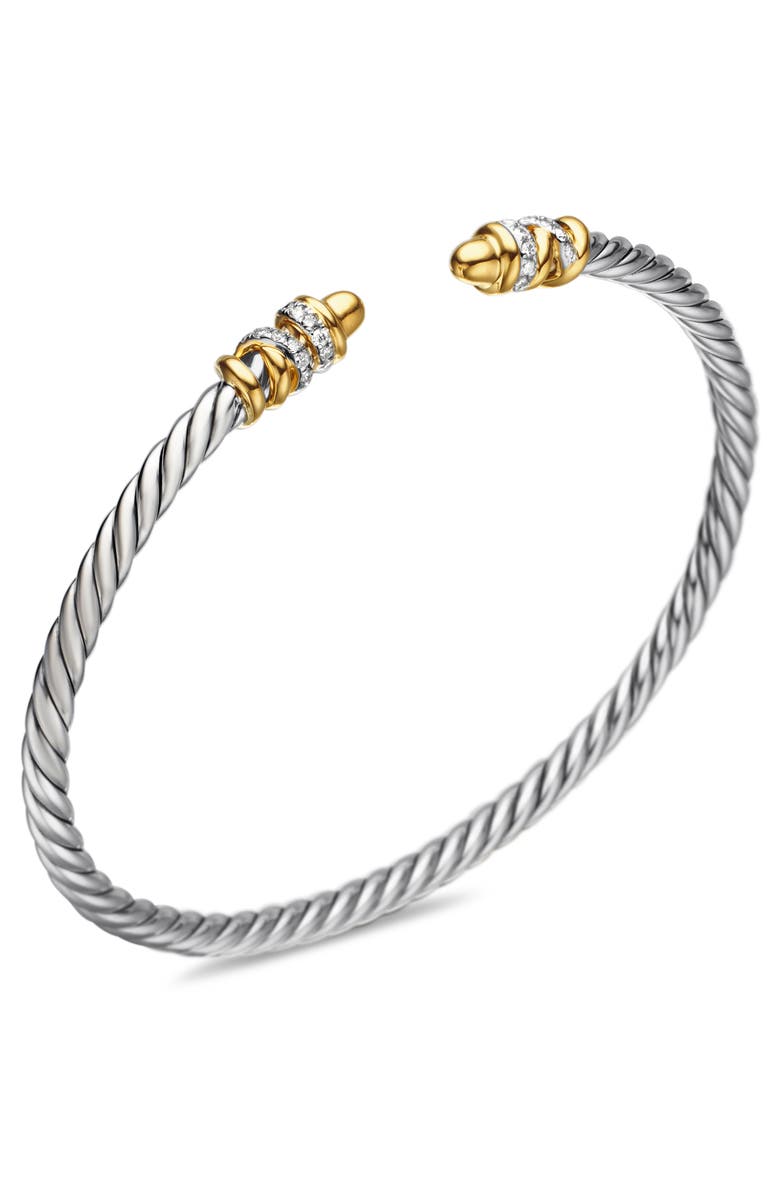 David Yurman Petite Helena 18K Gold Domes & Diamond Open Bracelet, Alternate, color, Silver Pave