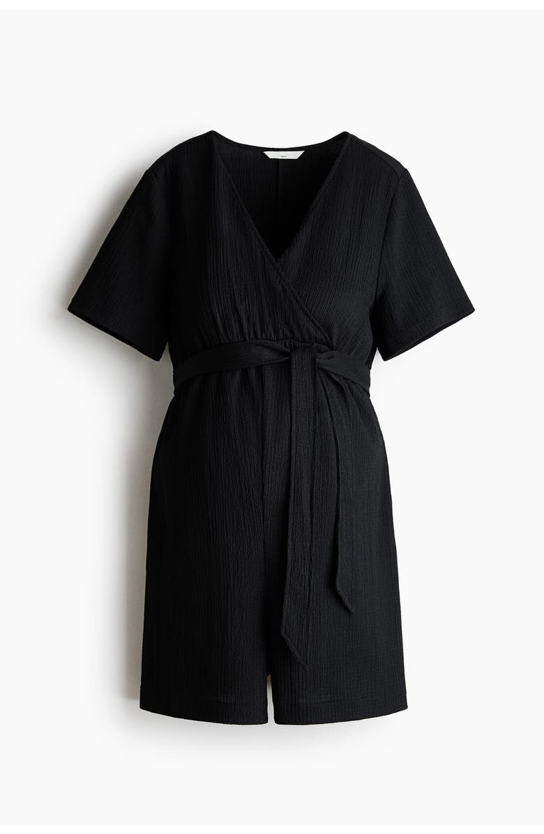 H&M Mama Crinkled Jersey Playsuit, Alternate, color, Black