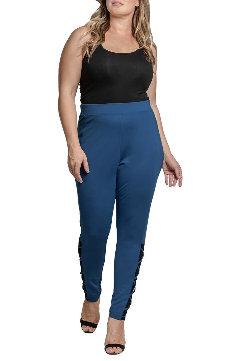Interlaced Mesh Detail Leggings, Alternate, color, FRENCH NAVY