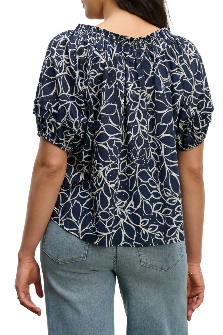 Thera Printed Off the Shoulder Cotton Voile Top, Alternate, color, NAVY