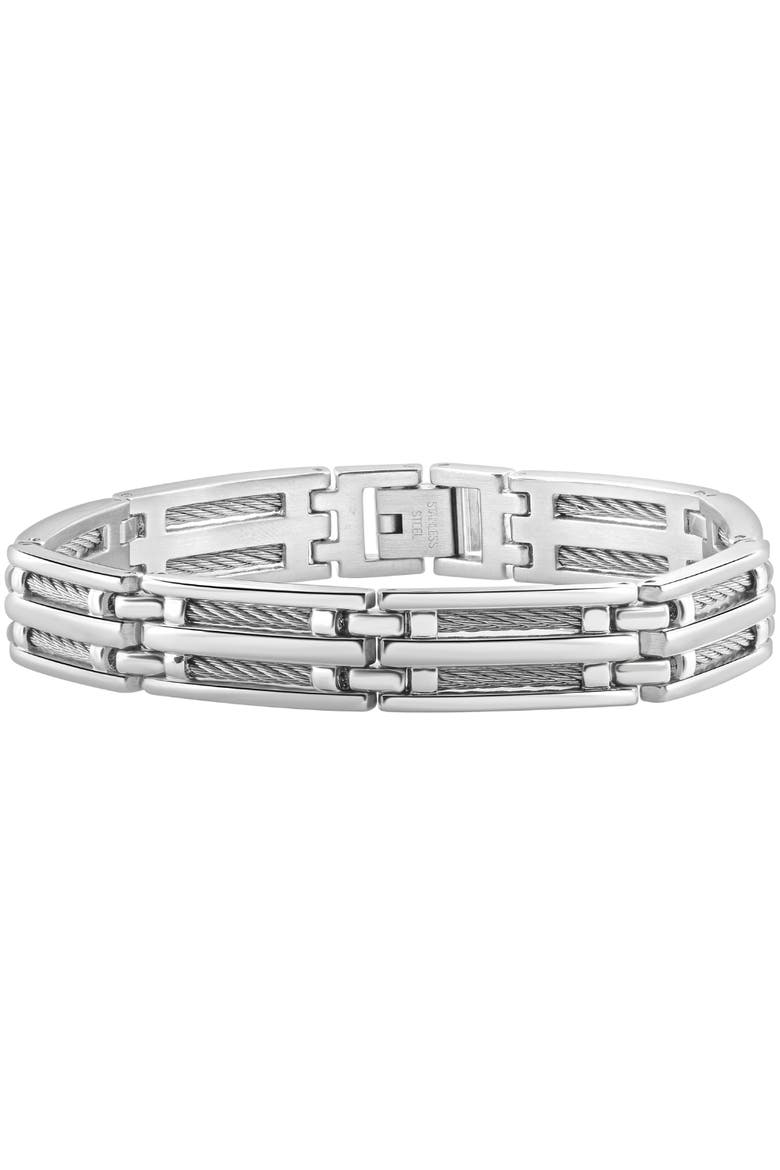 Men's Steel Single Tone Double Wired 11.5mm Wide Link Flexible 8.5" Bracelet, Main, color, Stainless Steel