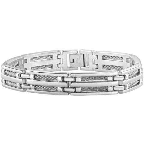 Men's Steel Single Tone Double Wired 11.5mm Wide Link Flexible 8.5" Bracelet
