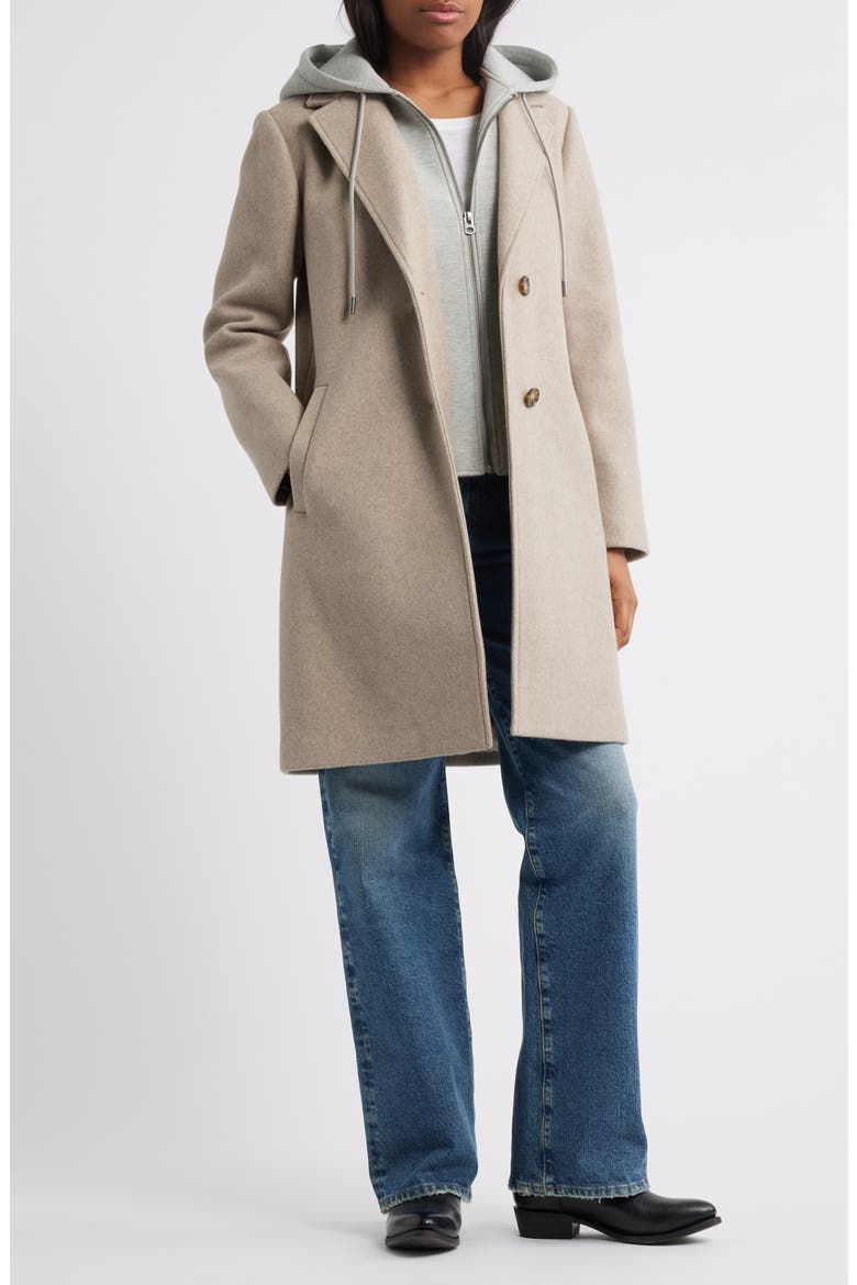 Layered Hoodie Bib Coat, Main, color, OATMEAL