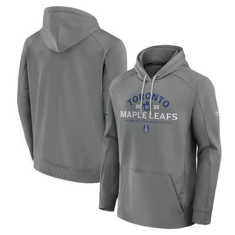 Men's Fanatics Gray Toronto Maple Leafs 2025 Stanley Cup Playoffs Authentic Pro Rink Fly Fleece Pullover Hoodie