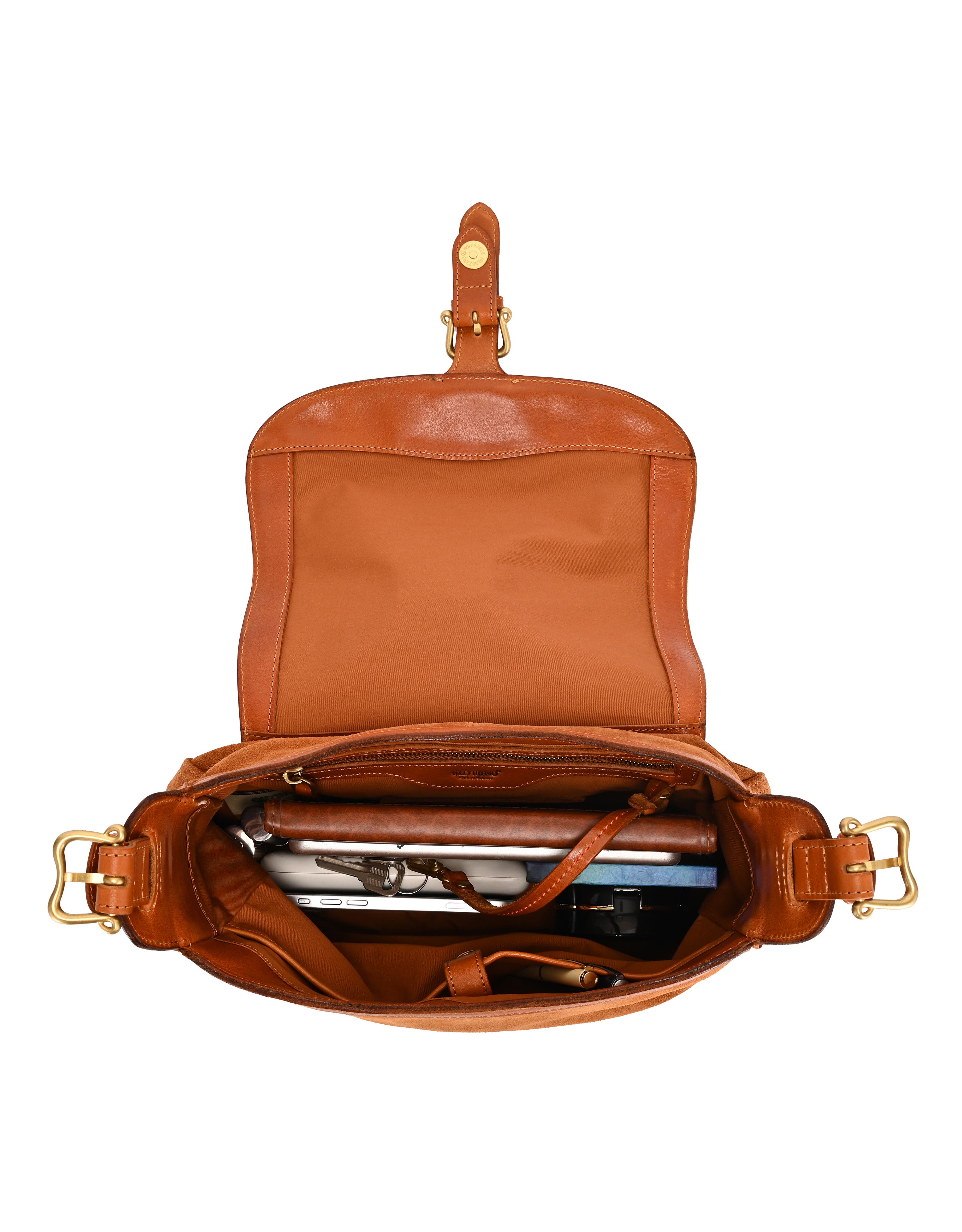 Camellia Genuine Leather Structured Mailbag, Alternate, color, Camel