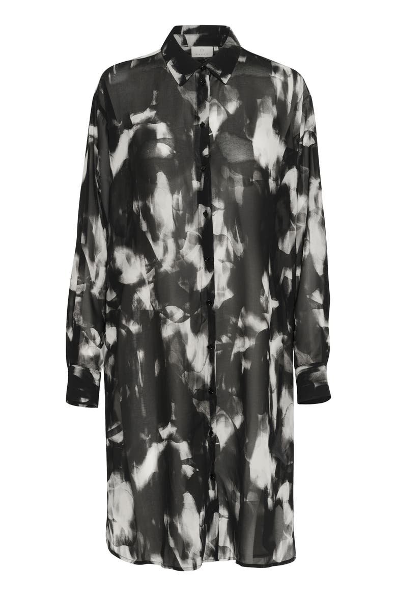 Kaaska Sheer Long Sleeves Shirt Dress, Alternate, color, Black/Grey Blurry