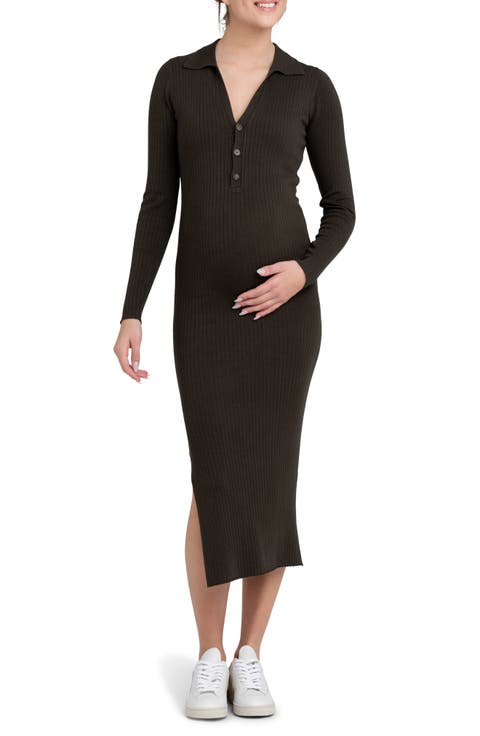 Sammy Rib Long Sleeve Maternity/Nursing Polo Dress