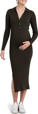 Ripe Maternity Sammy Rib Long Sleeve Maternity/Nursing Polo Dress