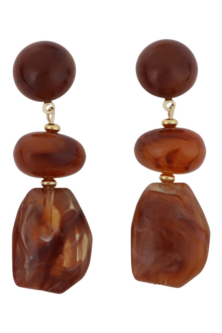 Resin Organic Linear Drop Earrings, Main, color, BROWN