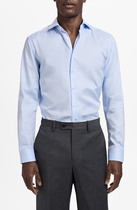 Slim Fit Structured Cotton Button-Up Shirt