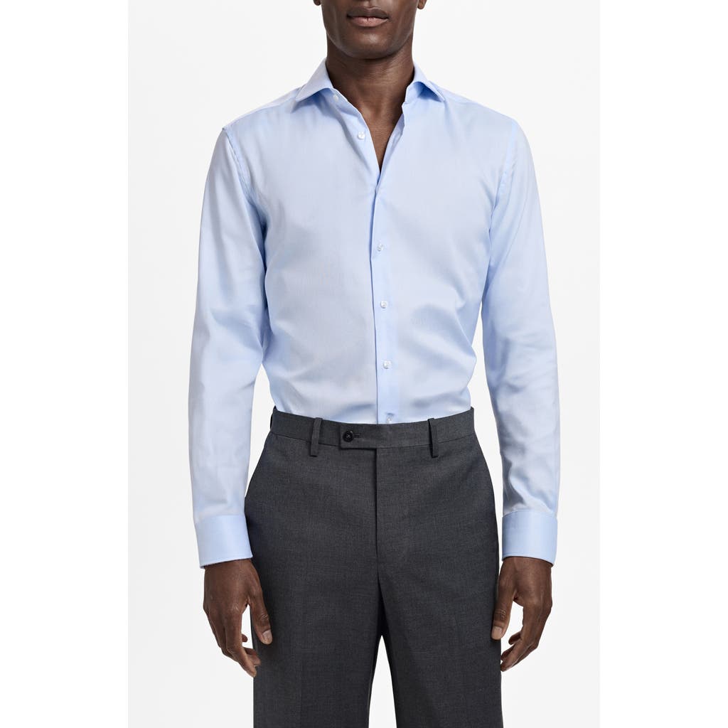 Mango Slim Fit Structured Cotton Button-up Shirt In Blue