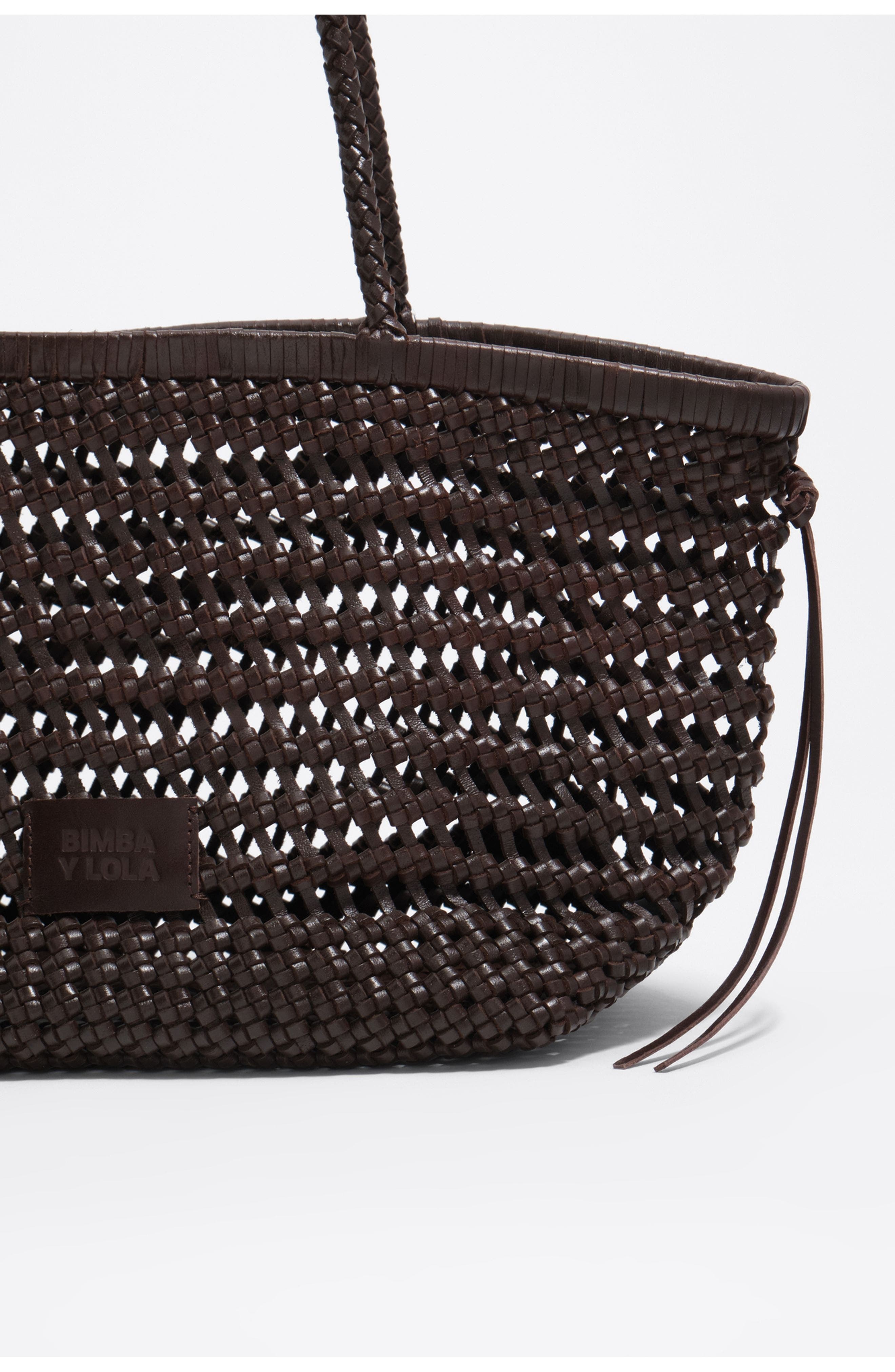 Bimba y Lola Plaited Leather Shopper Bag, Alternate, color, Dark Brown