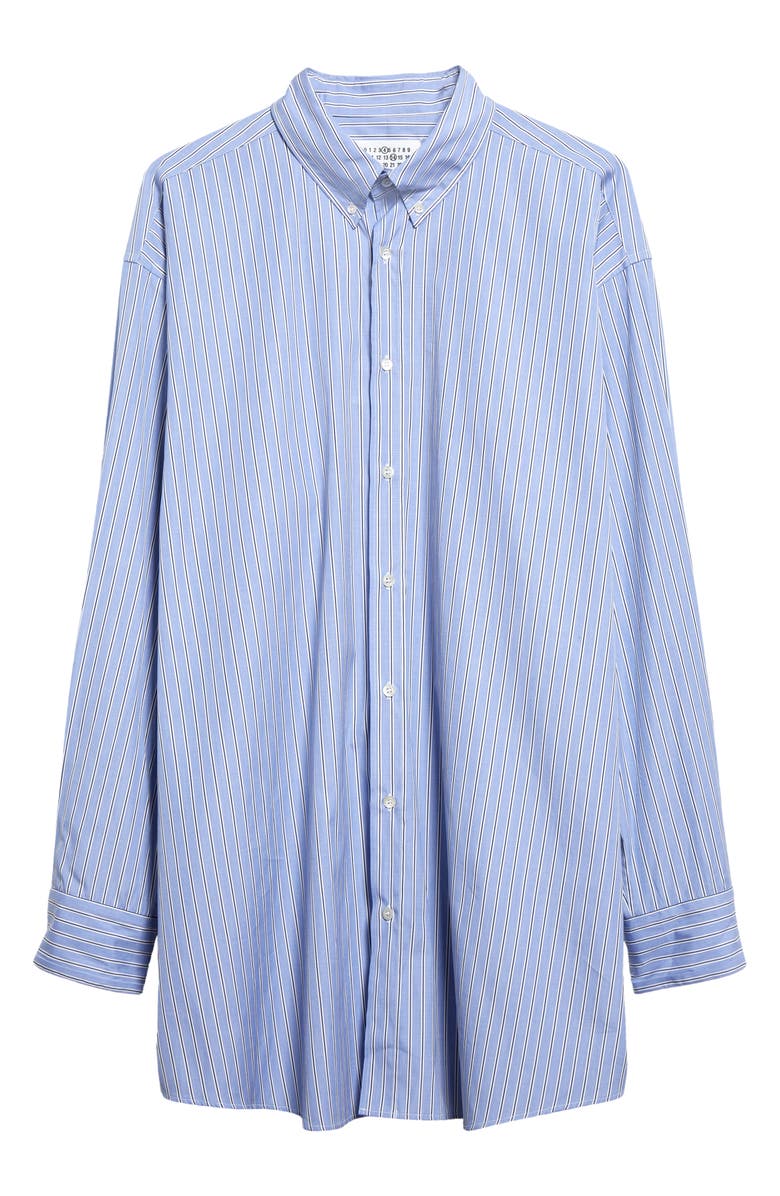 Maison Margiela Stripe Oversize Organic Cotton Oxford Button-Down Shirt, Alternate, color, Blue Stripes