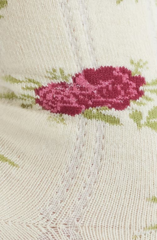 Stems Cozy Chic Floral Pointelle Quarter Socks In White
