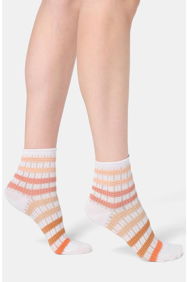 Stripe Cotton Blend Pointelle Quarter Socks, Main, color, SALMON