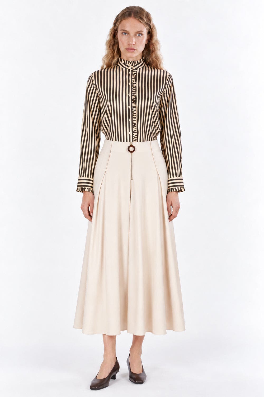 Exquise Ruffle Stand Collar Long Sleeve Shirt (Women) | Nordstrom