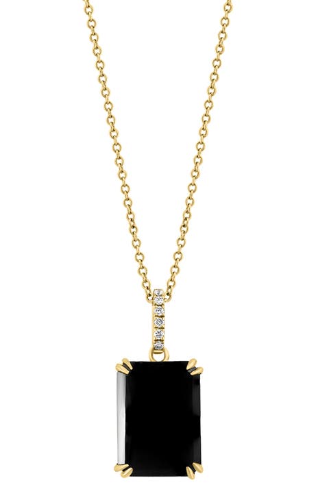 14K Yellow Gold Onyx & Diamond Pendant Necklace
