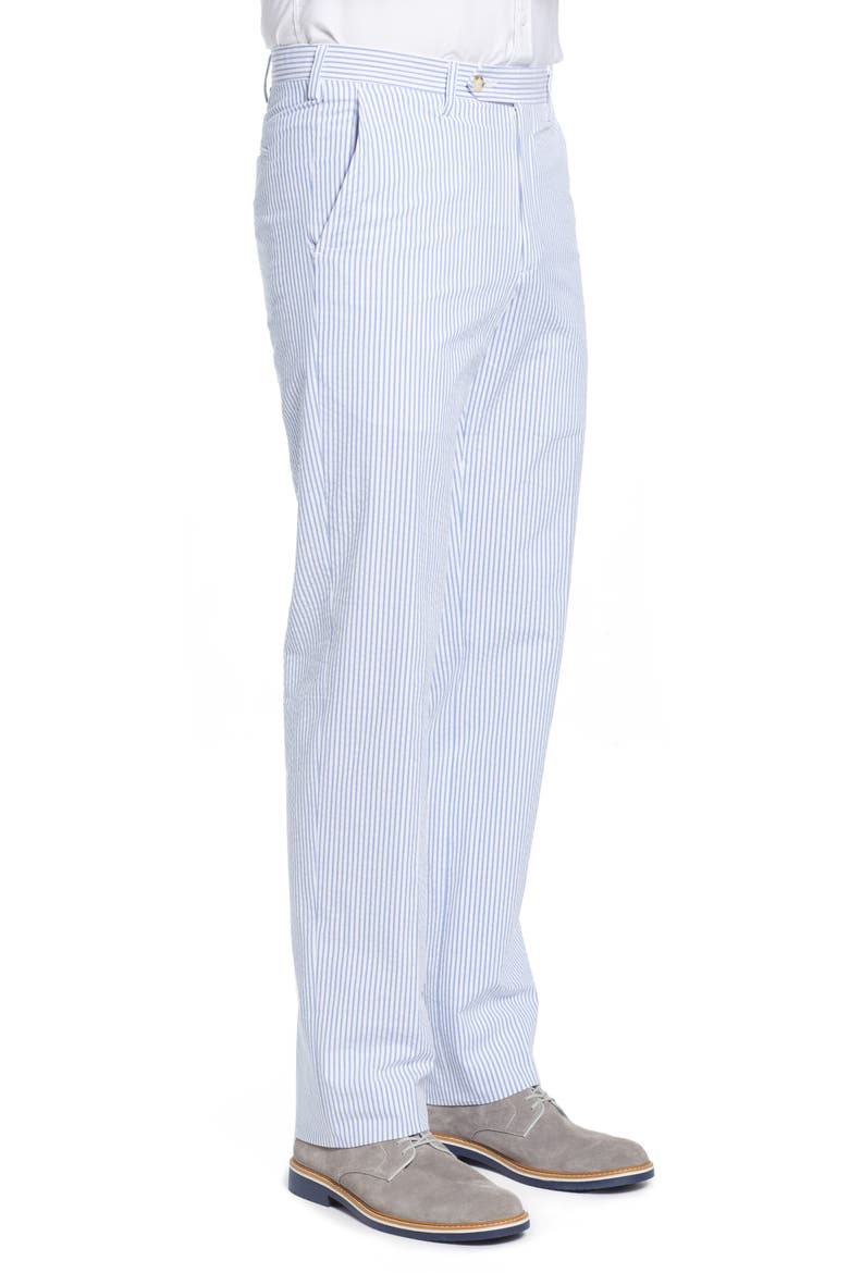 Flat Front Stripe Cotton Seersucker Pants, Alternate, color, LIGHT BLUE