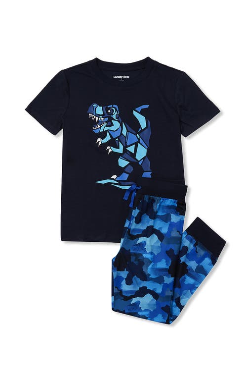 Lands' End Kids Short Sleeve Top And Jogger Bottom Pajama Set In Black