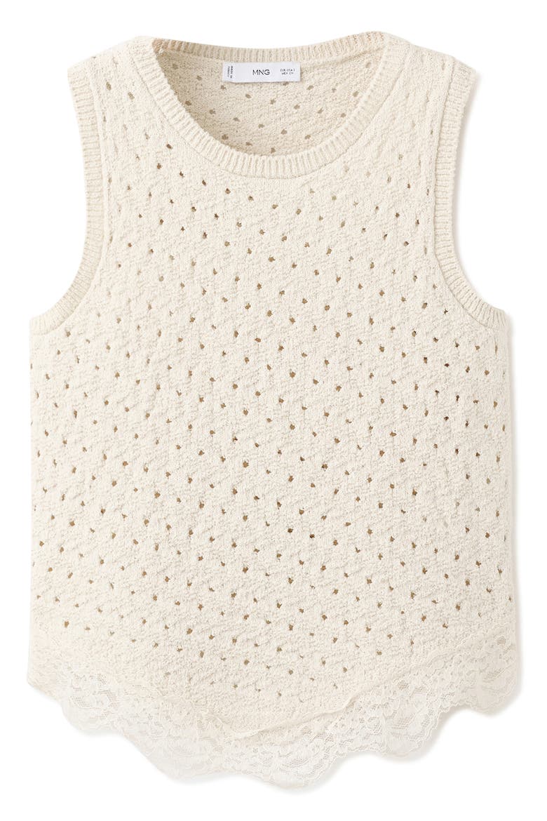 Gala Lace Trim Sleeveless Pointelle Sweater, Main, color, LIGHT BEIGE