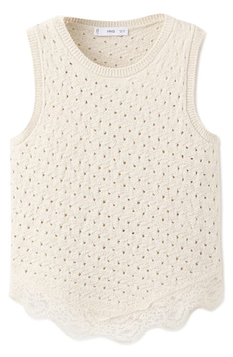Gala Lace Trim Sleeveless Pointelle Sweater