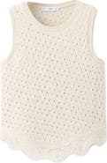 MANGO Gala Lace Trim Sleeveless Pointelle Sweater