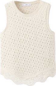 MANGO Gala Lace Trim Sleeveless Pointelle Sweater