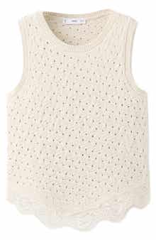 Gala Lace Trim Sleeveless Pointelle Sweater